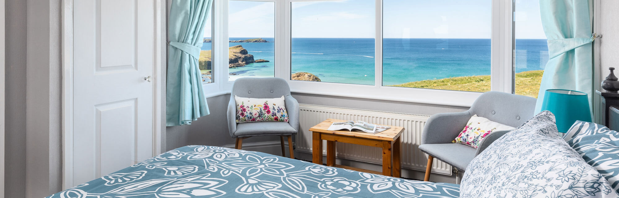 Hotel room interior with sea view